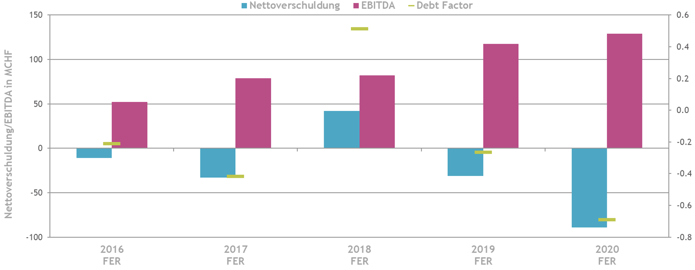 Entwicklung Verschuldungsfaktor 2016 - 2020