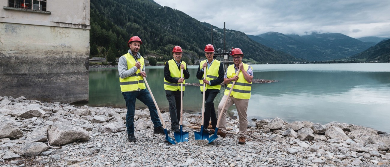 Spatenstich in Miralago für fischgängigen Poschiavino durch Repower.