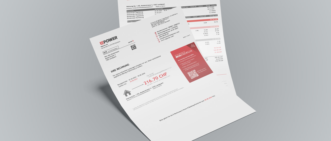Mockup einer Repower-Stromrechnung