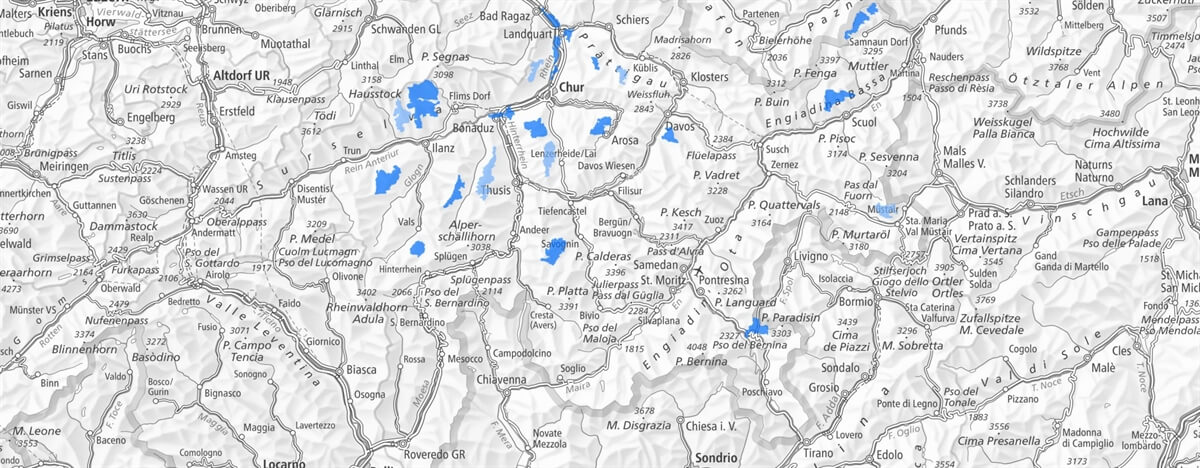 Mögliche Ausbaugebiete für Windkraft in Graubünden