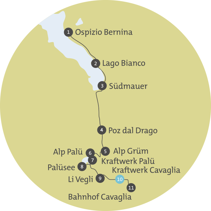 Karte mit den verschiedenen Posten auf der Via Energia