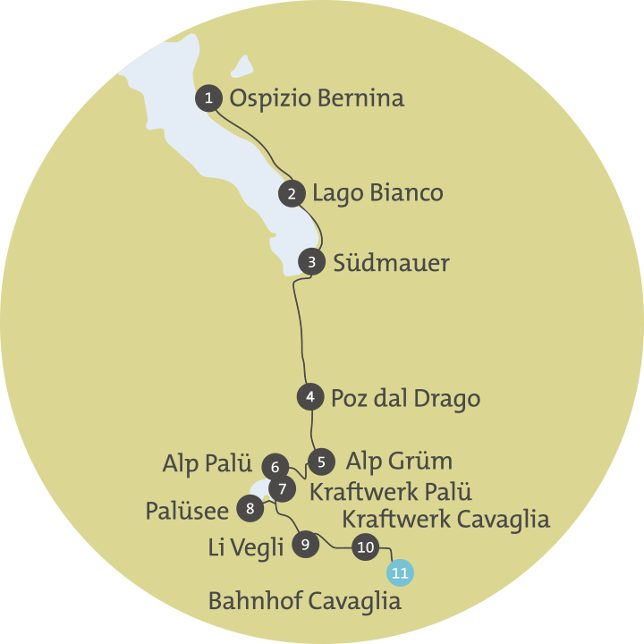Karte mit den verschiedenen Posten auf der Via Energia